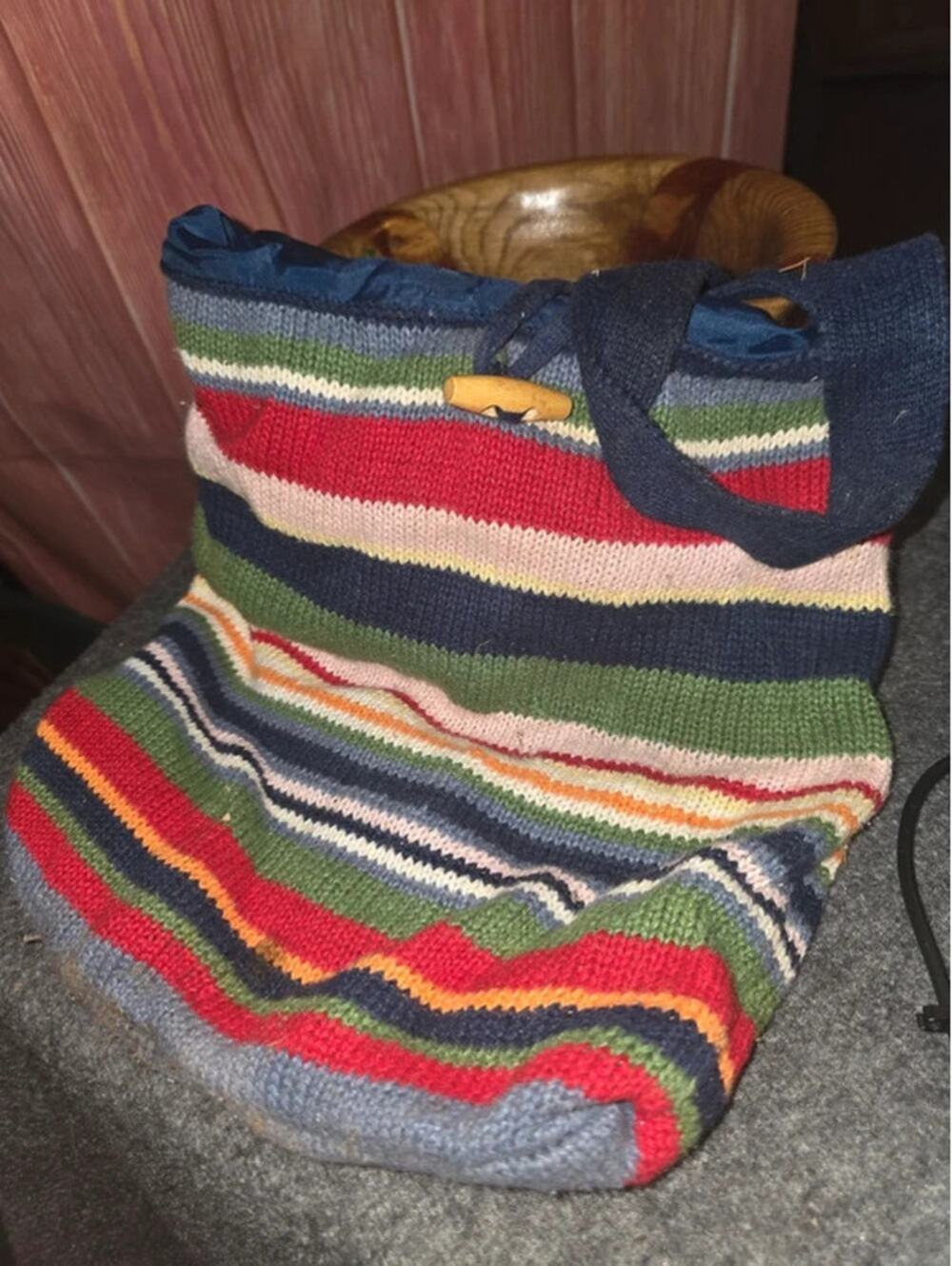 Vintage Rainbow Striped Knit Hobo Shoulder Bag Slouchy Boho Hippie Tote Purse